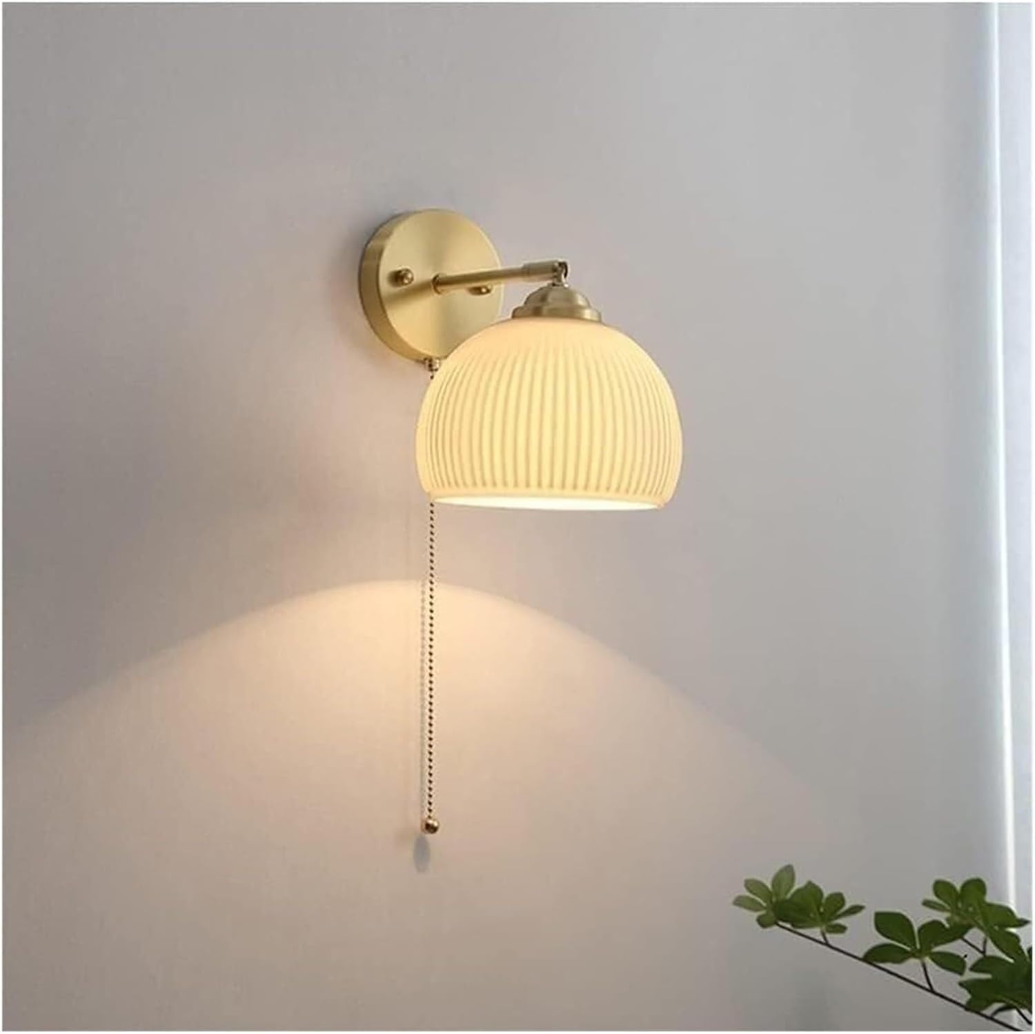 JKJZSALJ Japanese Style Wall Lamp All Copper Glass Wall Sconce - Brass Wall Light with Pull Cord Switch