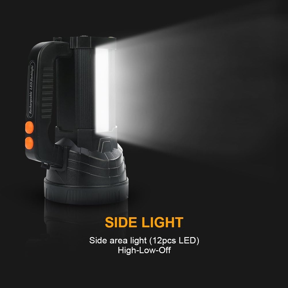 BIGSUN Bright LED Rechargeable Flashlight 9600mAh Brightest Hand held Spotlight Tactical High Power Searchlight (Black)