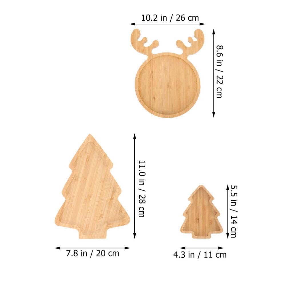 Kichvoe Christmas Tree Plates Wooden Charcuterie Boards Reindeer Serving Trays Wooden Appetizer Tray Christmas Tree Shaped Plate Sushi Dish 3pcs - Image 2