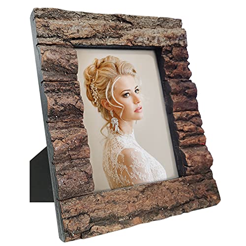 Ikeree 8X10 Rustic Wood Picture Frame With Real Bark，Solid Wood High Definition Glass,Tabletop Or Wall Mounting For Farmhouse Decor. #TOP1