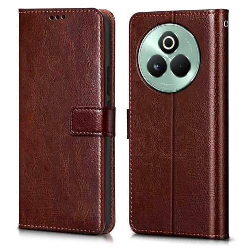 Image of Vintage Magnatic Closer Matte Leather Flip Cover for Compatible Model with Realme RMX5032 / P3 Pro 5G - Tan Brown