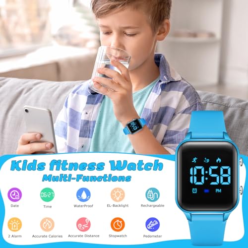 Image of LAVAREDO Kids Digital Watches for Boys Girls,Waterproof Sport Watch with Pedometer Stopwatch Vibration Alarm for Ages 5-13,No App Fitness Tracker Watch for Kids Teens Birthday Gifts