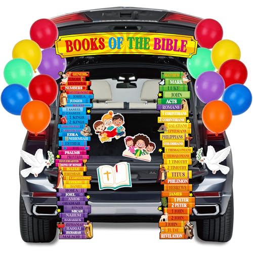 Halloween Trunk or Treat Car Decorations Books of The Bible Banner Religious Bible Paper Cutouts with Balloons for Halloween Christian Trunk Car Garage Lawn Archway House Door Patio Church Decor