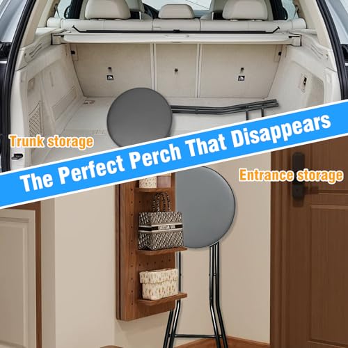 Image of Folding Bar Stool,24 Inch Tall Foldable Stool Chair,Counter Height Cushioned Leather Padded Portable Stools,Heavy Duty Collapsible Stools for Kitchen Island Garden Camping Grey