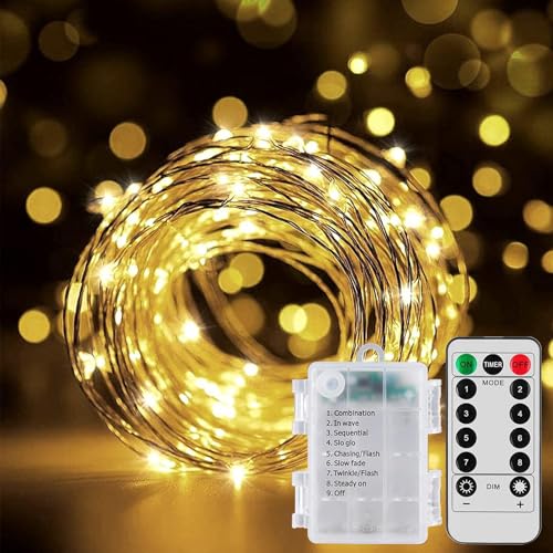 Topamz LEDイルミネーションライト 電池式 12m 100灯 リモコン付き 8モード&タイマー機能 銅線ワイヤー 防滴防塵 屋内屋外対応 クリスマス・ハロウィン・誕生日・結婚式 装飾ライト(暖色・電池給電)