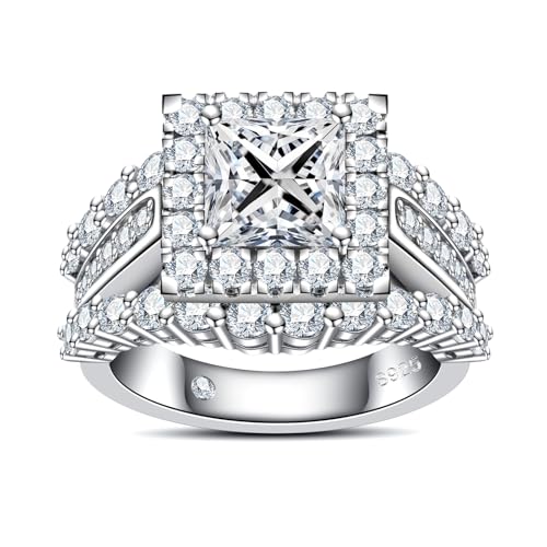 AnuClub Princess/Cushion/Oval Cut Moissanite Engagement Rings 3-3.884cttw D Color VVS1 925 Sterling Silver 3 Rows Vintage Halo Wedding Promise Statement Rings for Women with Certificate