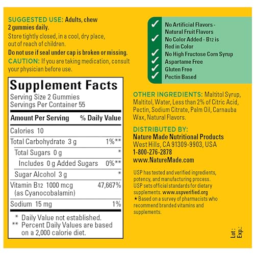 Nature Made Zero Sugar Energy Vitamin B12 Gummies 1000 Mcg Per Serving, B12 Vitamins, Energy Metabolism Support, 110 Sugar Free Gummies thumb #5