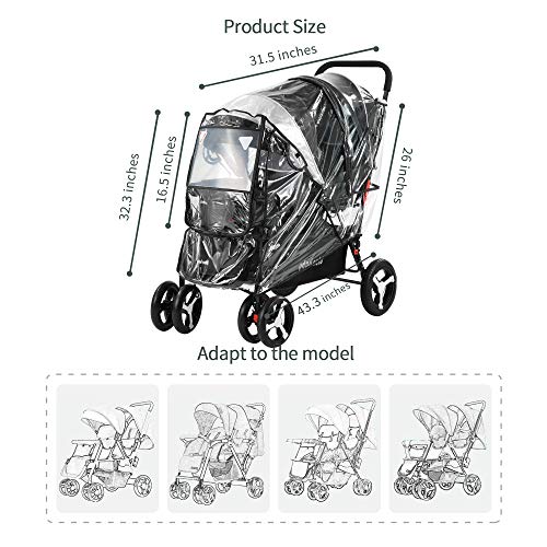Double Stroller Rain Cover Universal, Baby Stroller Accessories, Twin Baby Travel Weather Shield, Windproof Waterproof, Protect from Dust Snow