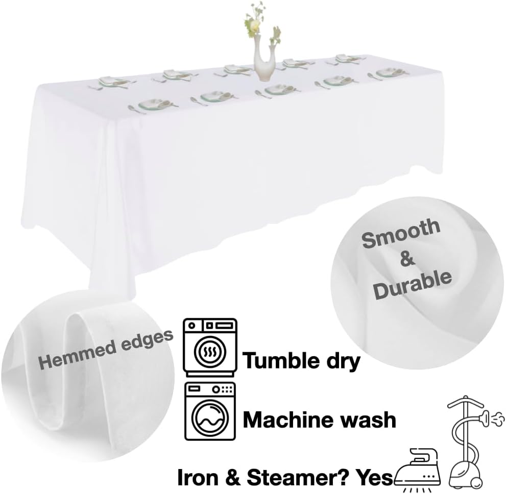 Urby Extra Large Table Cloths. 8+ft Rectangle Tables That Seats 8-10 Person, Ideal for Events Like Banquet, Weddings and Restaurants. Machine Washable Reuseable. White. 90x156in. 2packs.