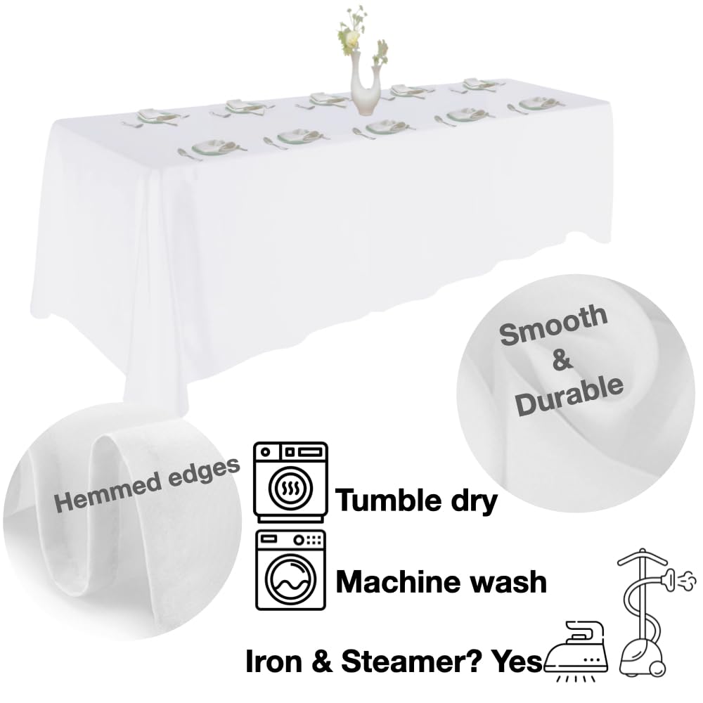 Urby White Rectangular Tablecloth, 156 x 90 Inch, Polyester, Machine Washable, Fits 8-10 Person, Ideal for Home & Outdoor Use - Image 2