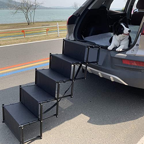 Yep Hho 5 Steps Upgraded Folding Pet Stairs Ramp Lightweight Portable Dog Cat Ladder With Waterproof Surface Great For Cars Trucks Suvs (Black-New) #TOP6