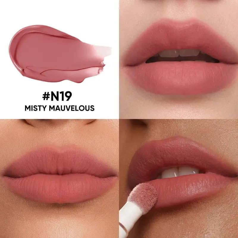JUDYDOLL Cushion Matte Lip Cream, Hydrating Matte Lipstick with Tripeptide & Squalane, Lip line blurring, Velvet Lip mud, Smudge-Proof, Transfer-Proof, Long-Lasting, Non-craked (N13 Rose for Life): N19 Misty Mauvelous