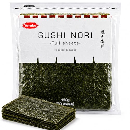 Yutaka Roasted Seaweed 50 Full Sheets | Premium Sushi Nori Seaweed Sheets for Sushi Onigiri & Ramen | Japanese Yakinori | Gluten Free & Vegan