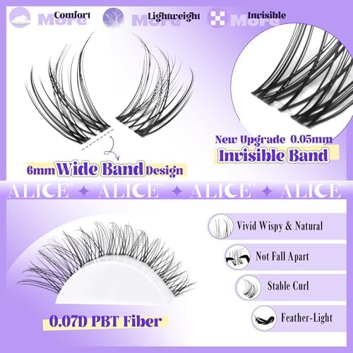 ALICE Natural Lash Clusters Lash Extensions Invisible Band Waterproof 8-16mm Cluster Eyelash Extensions Wispy Eyelash Clusters Individual Lashes Cluster Lashes - 4