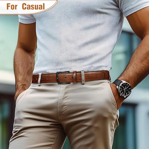 Men's Belt Leather Belt for Men Dress Casual Golf Jeans Pants 1 3/8" (Dark Brown) - Image 6