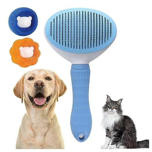 Cepillo quitapelos, para Gatos y Perros de Pelo Largo y Corto. Peine autolimpiable y bolas quita pelos mascota lavadora, Quita el Pelo Muerto de tus Mascotas de forma limpia y facil (Azul)