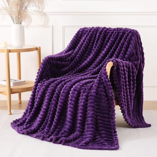 YIICKO Deep Purple Throw Blanket for Couch Sofa 50x60 inches Striped Design