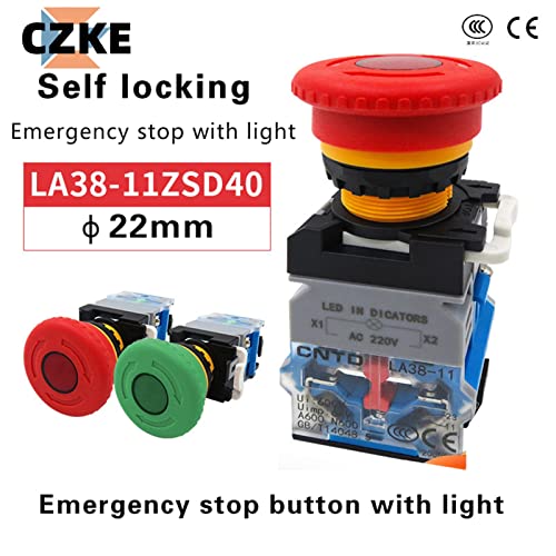 Interrupteur LED d'arrêt d'urgence LA38 22mm rouge AC 220V