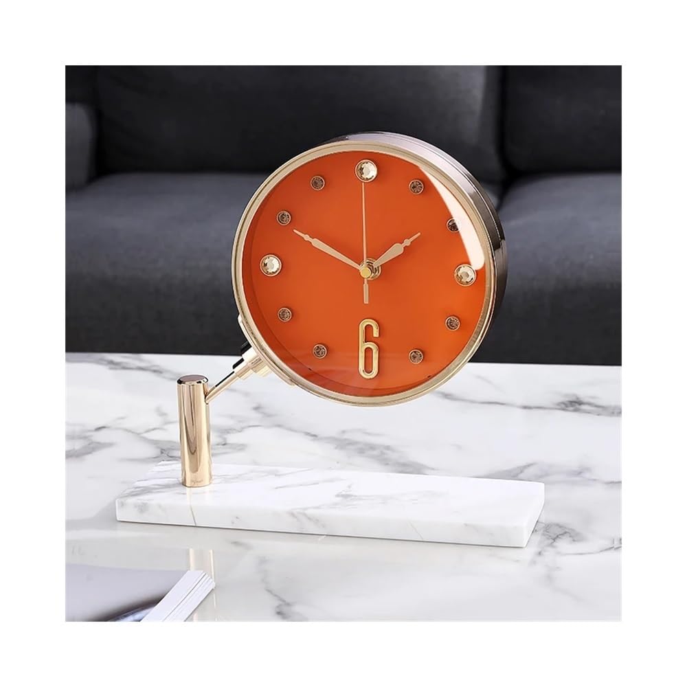 B3F7M4R9J2 Table clock Luxury Desk Clock Silent Modern Living Room Metal Tabletop Clocks Decoration Accessories Electronic Home Decor(Orange)
