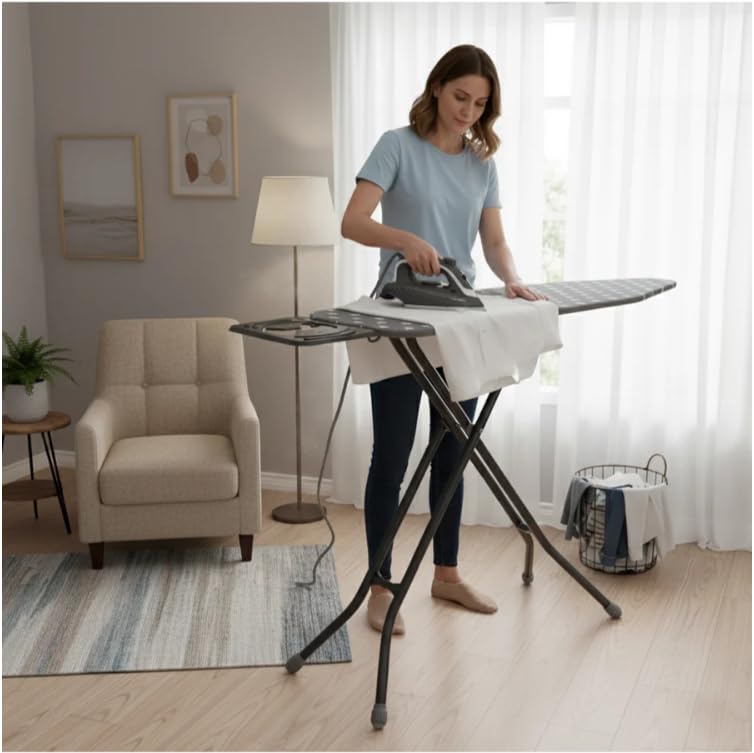 Bügelbrett Höhenverstellbar 120 x 38 cm – Stabiles Bügeltisch mit Bügeleisenablage & Dampfdurchlässiger Bügelfläche, Klappbar, rutschfest, für Dampfbügeleisen Geeignet