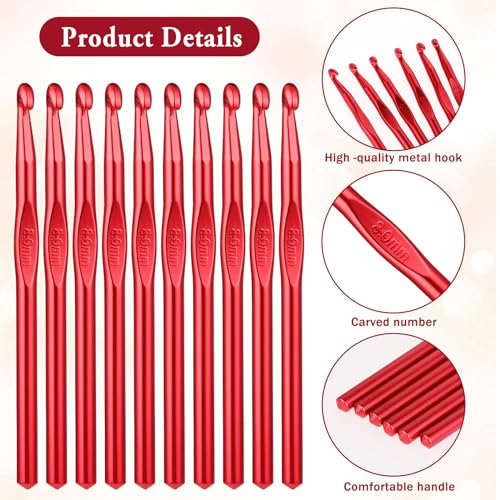 Pack de 10 agujas de ganchillo de aluminio de 8 mm doradas para tejer bufandas talla L 6