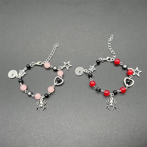 Image of Bracelet /Phone Chain Customizable Jewelry with Unique Beaded Design, Matching Star and Spiders Charm, 13cm, Red