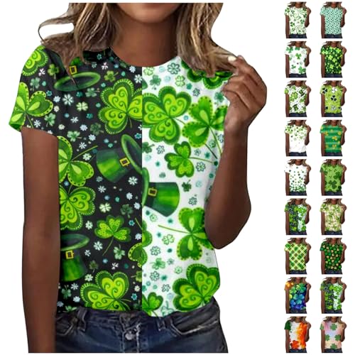 Camiseta de trébol verde para mujer, disfraz del Día de San Patricio, manga corta, parte superior para San Paddy's Day Irish Celtic Outfit, P-verde, XXL