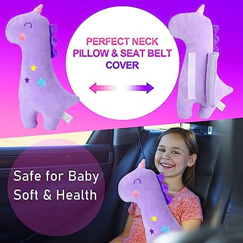 Image of Seat Belt Cover Pillow for Kids, Car Seatbelt Cushion Shoulder Neck Support Protector Pad, Soft Stuffed Plush Travel Vehicle Safety Belts Strap Pillow for Boys and Girls Headrest (Unicorn)