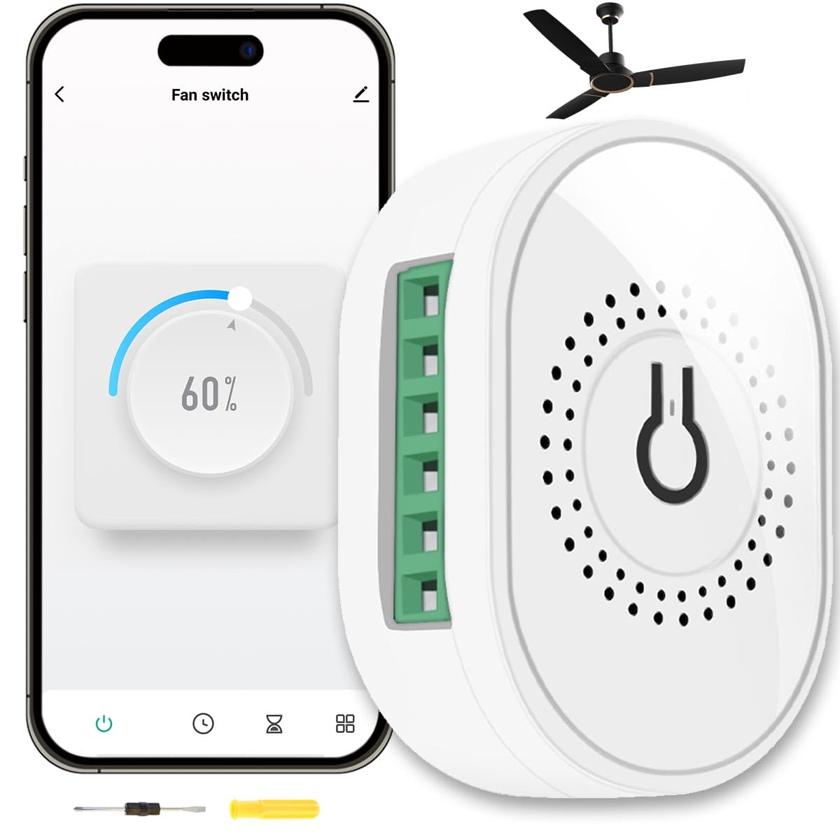 Interruptor inteligente para ventilador de techo con 4 velocidades, WiFi, mini relé inteligente, módulo de interruptor DIY, 150 W máx., requiere cable neutro, compatible con Alexa