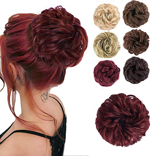 Messy Bun Hair Piece Scrunchy Hair Extensions Tousled Updo Ponytail With Synthetic Hair Elastic Rubber Band Accessories Burgundy