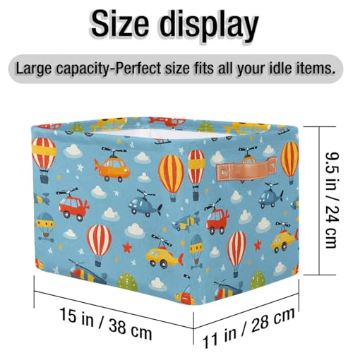 Image of Cars Helicopters Storage Baskets for Organizing, Fabric Collapsible Storage Bins Box Cartoon Decorative Toy Organizer Baskets for Closet Shelves Gift Basket 1 Pc