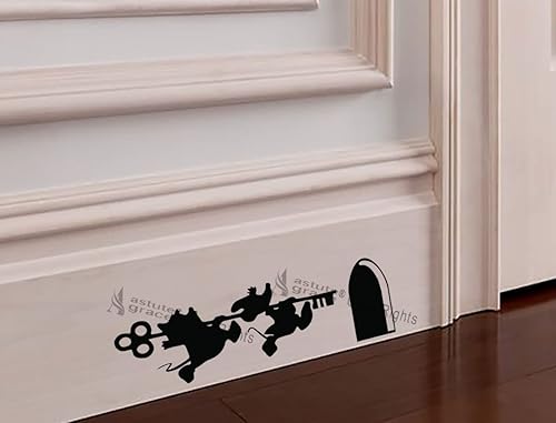 Miniatura 7 de Cute Mice Pals Jaq and Gus - Calcomanías decorativas de vinilo para zócalo con agujero para ratón, color negro, juego de 2 unidades, AG-647