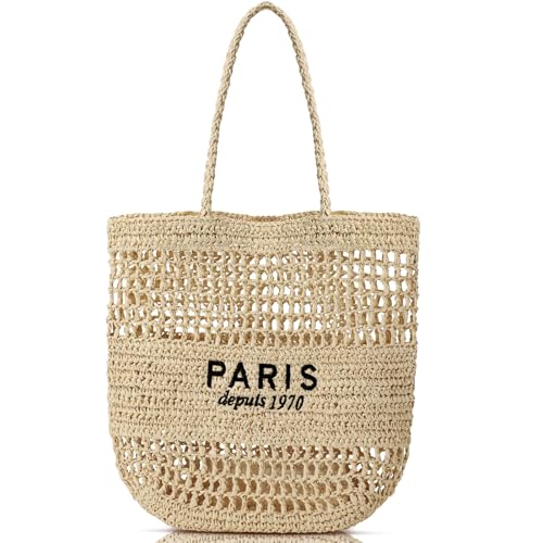 Image of Pleneal Beach Bags for Women - Women Beach Tote Bag, Summer Mesh Hollow Straw Tote Bag for Holiday Market