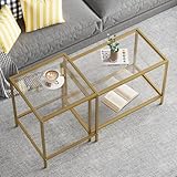 Nesting Coffee Table,Small Glass Coffee Table Set of 2,Black Modern Center Sofa Side Tea Table for Living Room,Bedroom and Small Spaces,2 Tier Tempered Glass, Easy Assembly,Gold