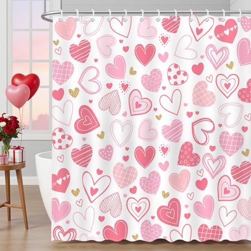 Mocsicka Valentines Shower Curtain Pink Heart...