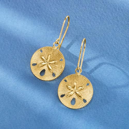 Ross-Simons 18kt Gold Over Sterling Textured and Polished Sand Dollar Drop Earrings3