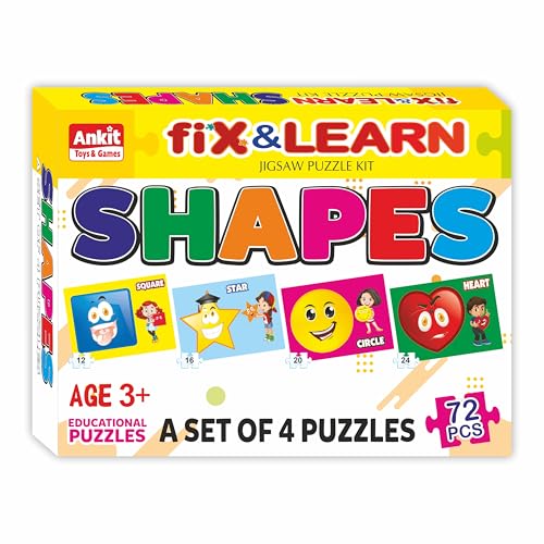 Image of Ankit Toys & Games Fix 'n' Learn Shapes Jigsaw Puzzle for Kids | Educational and Learning Toy for Kids Age 3 and Above | Boost Memory Skills | 72 Pieces Shapes Puzzles (Set of 4 Puzzles in Box)