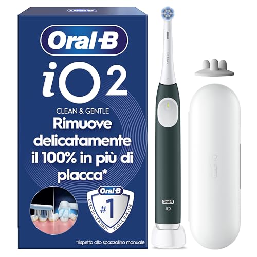 Oral-B iO 2 Spazzolino Elettrico Ricaricabile, con 1 Testina di Ricambio, Verde - 1 Testine di Ricambio per Spazzolino Elettrico, Delicato sulle Gengive, Pulizia Denti Efficace, Custodia da Viaggio