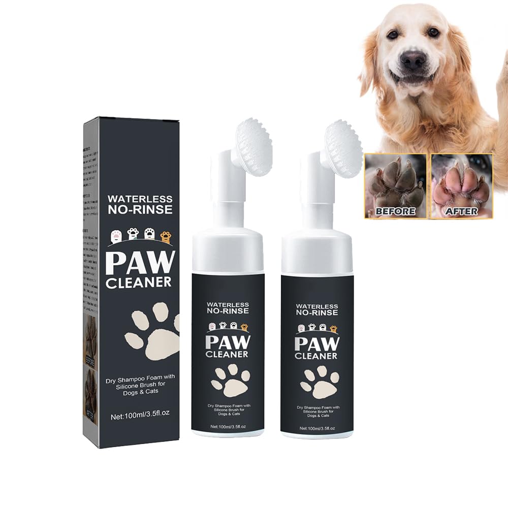 Keeoysie 2 pcs Limpiador de patas para mascotas, limpiador de patas para mascotas, cuidado de baño para mascotas,con cepillo de silicona,limpieza pies mascotas, limpiador patas espuma - 100 ml