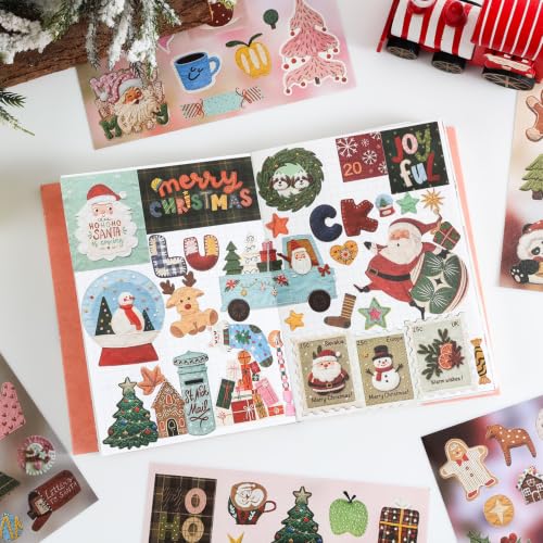 Image of Washi Stickers Set Vintage Aesthetic Sticker Book for Journaling, DIY Decorative Paper Sticker Decals for Bullet Journal Art Scrapbooking Diary Card Craft Gift Album (Christmas Style)
