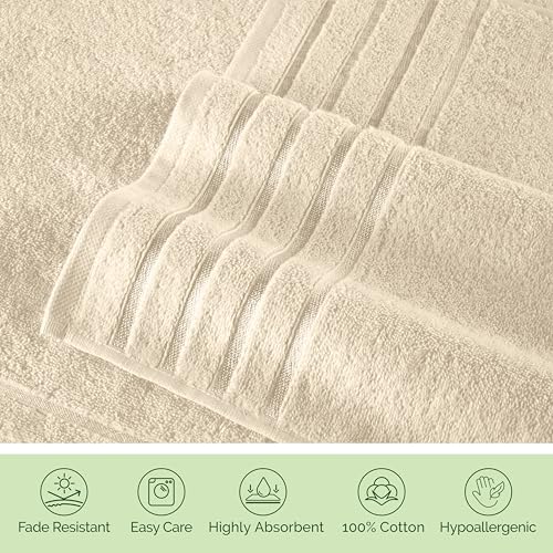 Image of Elegant Comfort 100% Turkish Cotton 4 Lines Viscose Stripe Jumbo Bath Towel - Hotel Spa Quality Extra Large 35 x 70 Inch Bath Towel Ultra Soft, Super Absorbent Quick Dry Large Bath Towel, Ivory