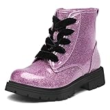 K KomForme Girls Glitter Ankle Boots Lace Up Waterproof Combat Shoes With Side Zipper for Toddler/Little Kid/Big Kid