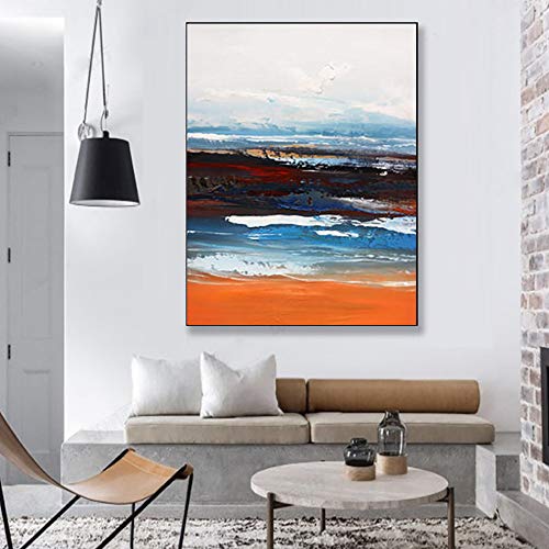 Peinture à l’huile abstraite de grande taille orange et blanc