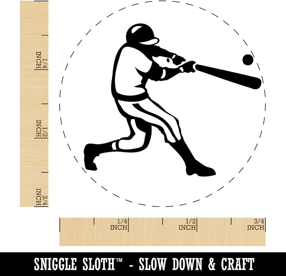 Baseball Player Batter Hitting Ball Self-Inking Rubber Stamp Ink Stamper for Stamping Crafting Planners - 1-1/2 Inch Large - Blue Ink