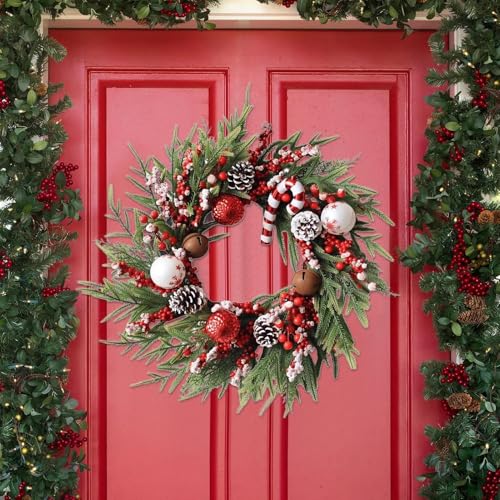 Corona navideña para exteriores resistente al clima: adorno artificial invernal para ventanas 4