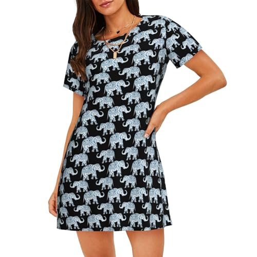 Chemise de nuit respirante femme manches courtes vêtement de nuit éléphant