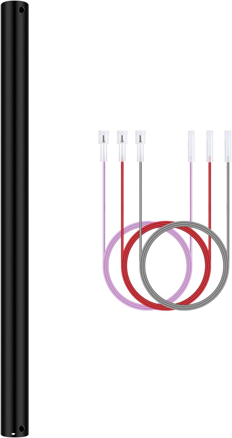 24 Inch Ceiling Fan Extension Rod Downrod with Wires, Unthreaded Long Downrod Extension Pole for Ceiling Fan (Black)