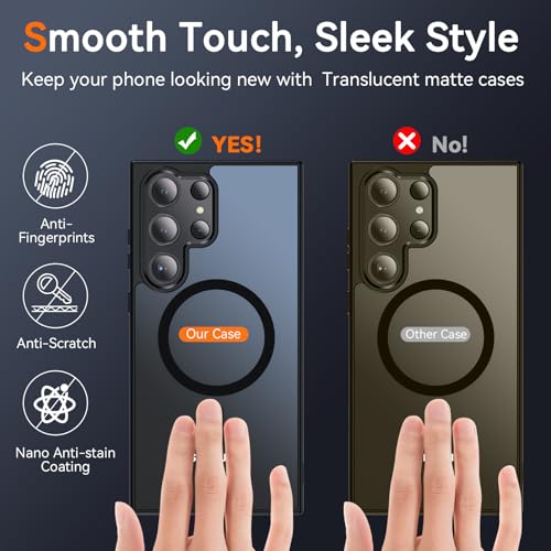 Image of OWKEY for S23 Ultra Case 6.8'', Magnetic Samsung Galaxy S23 Ultra Case for Magsafe, [Shockproof Military] Translucent Back Slim Bumper Cover Phone Case Galaxy S23 Ultra Case, Black