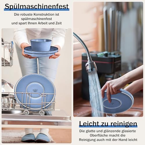 Homikit Geschirr Set 6 Personen, 18-tlg Steinzeug Geschirrset Tafelservice, Reaktive Glasur Müslischüsseln, Dessertteller und Speiseteller, Mikrowellen- und Spülmaschinenfest, Gelassenheit Blau