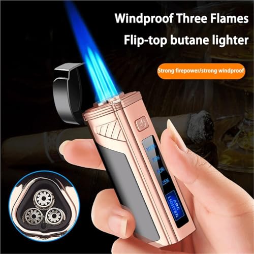 Encendedor de metal recargable con llama ajustable y triple chorro potente 3